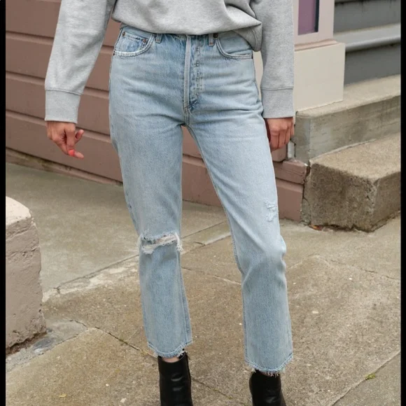 Agolde Riley High Rise Straight Crop Jeans in Shatter - Picture 3 of 8